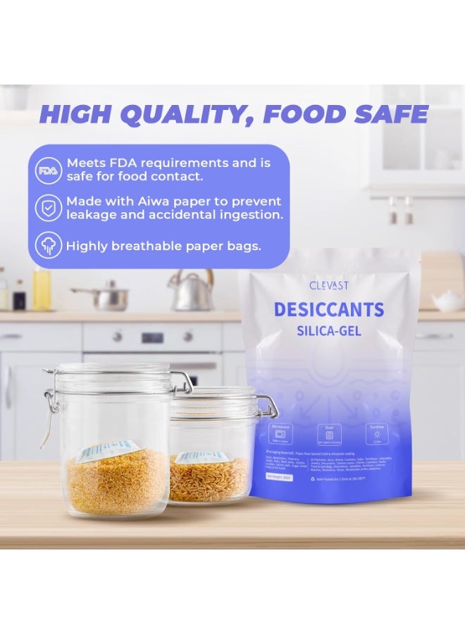 CLEVAST Silica Gel Packets Desiccant Packs for Storage, 10 Gram, 30 Packets, Food Grade Safe, Rechargeable Moisture Absorbers Dehumidifier for Spices, Jewelry Storage - Image 3