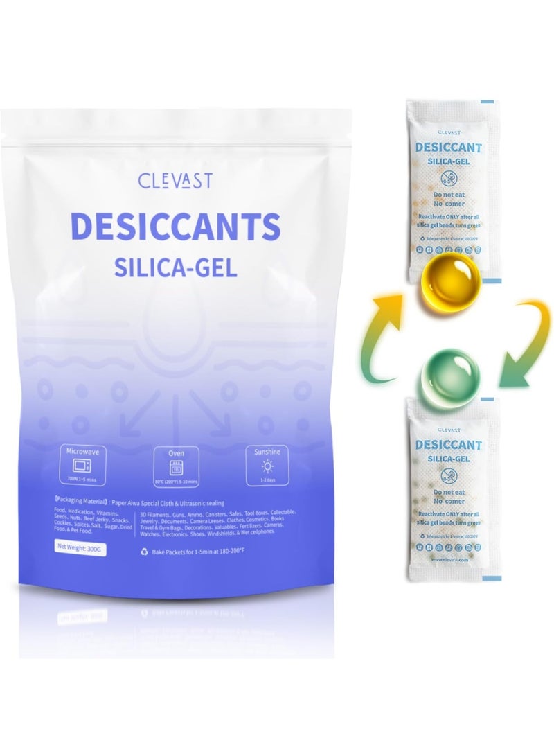 CLEVAST Silica Gel Packets Desiccant Packs for Storage, 10 Gram, 30 Packets, Food Grade Safe, Rechargeable Moisture Absorbers Dehumidifier for Spices, Jewelry Storage - Image 1