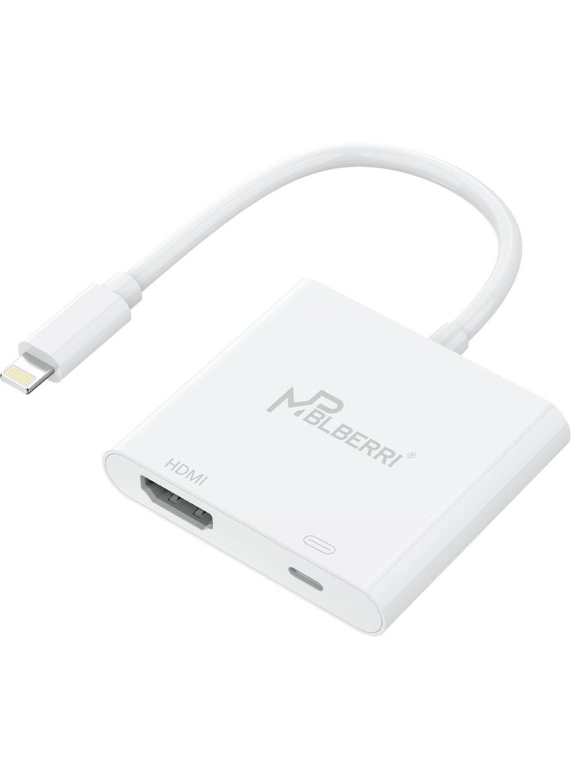 mpBLBERRI MP BLBERRI Lightning to HDMI Video Adapter with Charging Port – iPhone to HDMI Converter 2K FHD for TV, Monitor & Projector – BLB-OT553 - Image 1