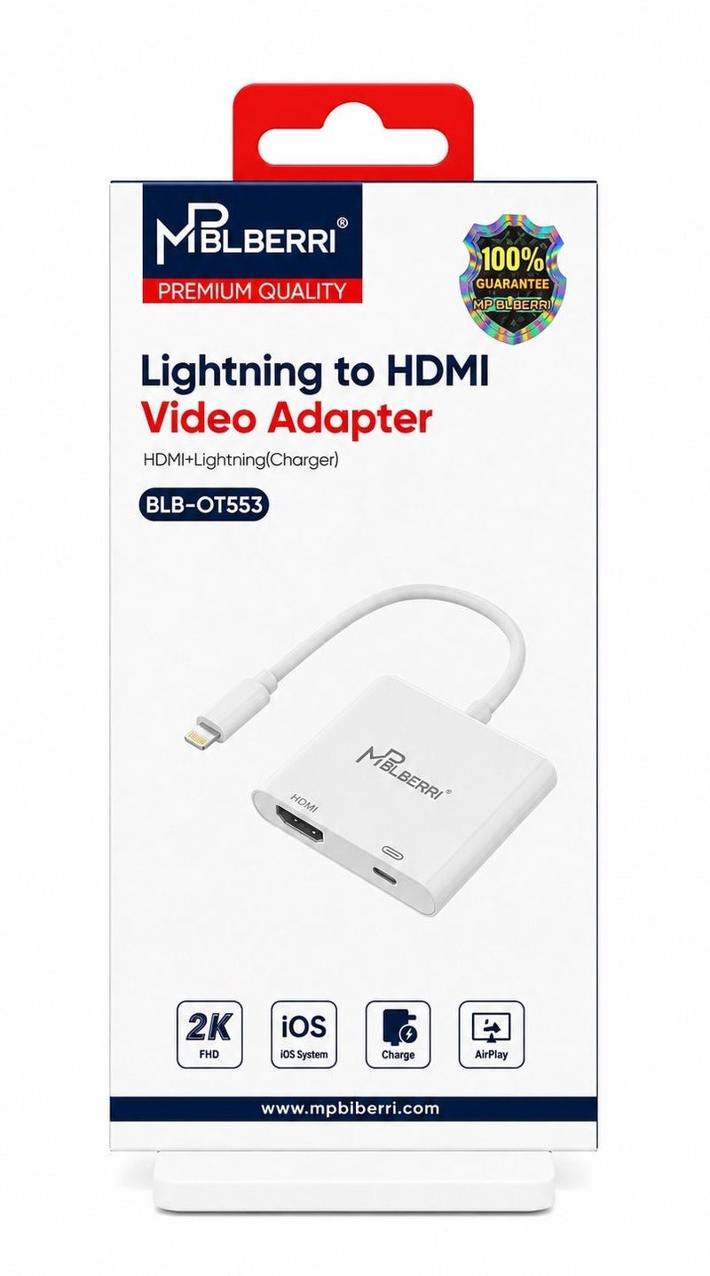 mpBLBERRI MP BLBERRI Lightning to HDMI Video Adapter with Charging Port – iPhone to HDMI Converter 2K FHD for TV, Monitor & Projector – BLB-OT553 - Image 2