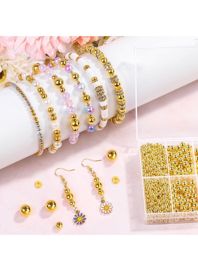 selizo 1250 Pieces Gold Spacer Beads for Jewelry Making, Gold Round Beads and Gold Flat Clay Beads for Bracelets Making, Small Gold Filled Beads for Jewelry Making - Image 2
