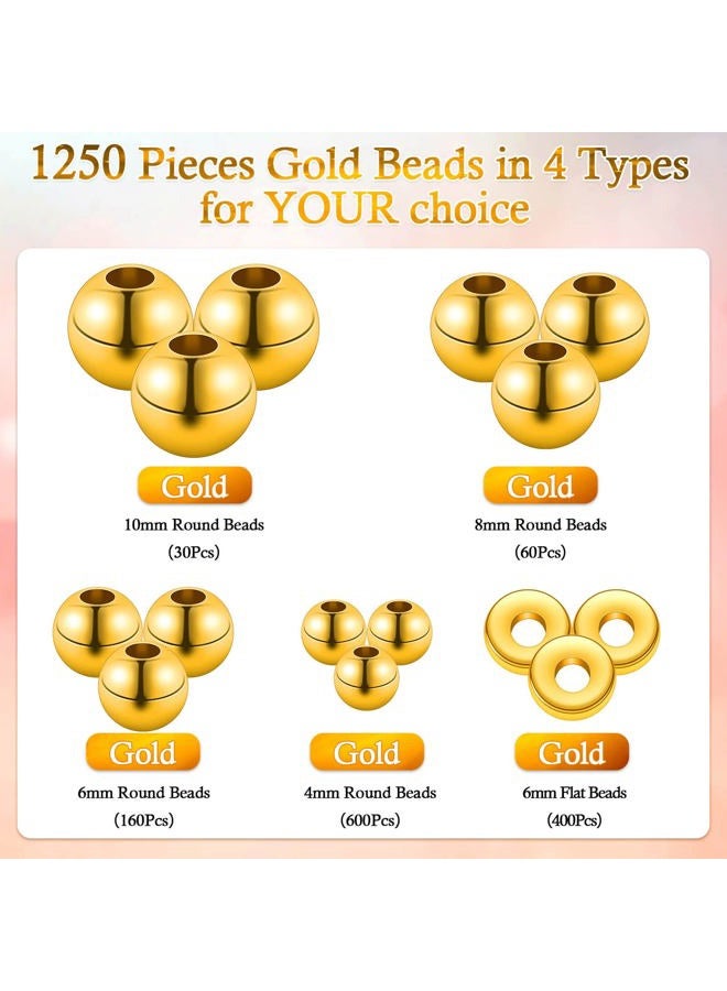 selizo 1250 Pieces Gold Spacer Beads for Jewelry Making, Gold Round Beads and Gold Flat Clay Beads for Bracelets Making, Small Gold Filled Beads for Jewelry Making - Image 3