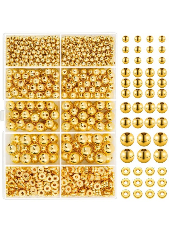 selizo 1250 Pieces Gold Spacer Beads for Jewelry Making, Gold Round Beads and Gold Flat Clay Beads for Bracelets Making, Small Gold Filled Beads for Jewelry Making - Image 1