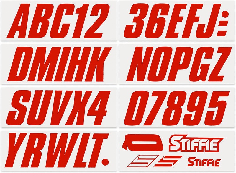 Stiffie مجموعة STIFFIE Shift Red الحمراء المكونة من لصقات تسجيل أرقام ألفائية ورقمية بطول 3 بوصات، مخصصة للقوارب والمركبات المائية الشخصية. - Image 3