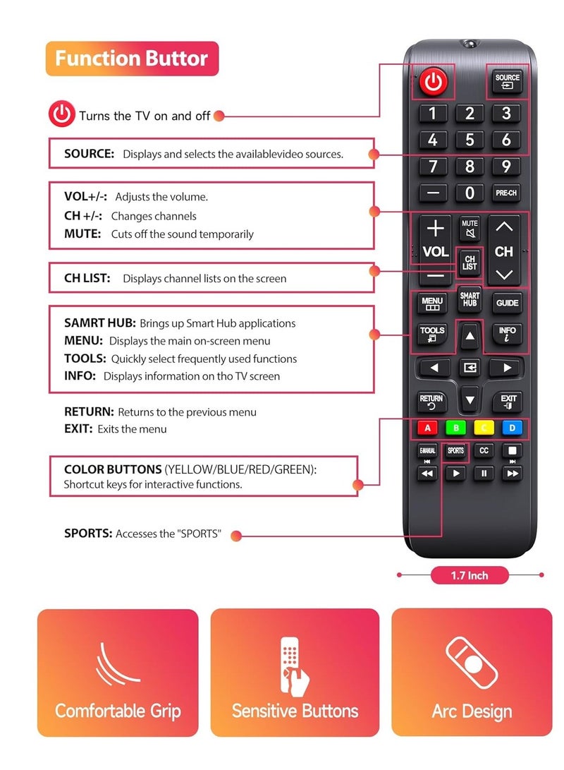 Universal Remote Control for All Samsung Smart LCD, LED, SUHD, UHD, and 3D TVs - Image 4