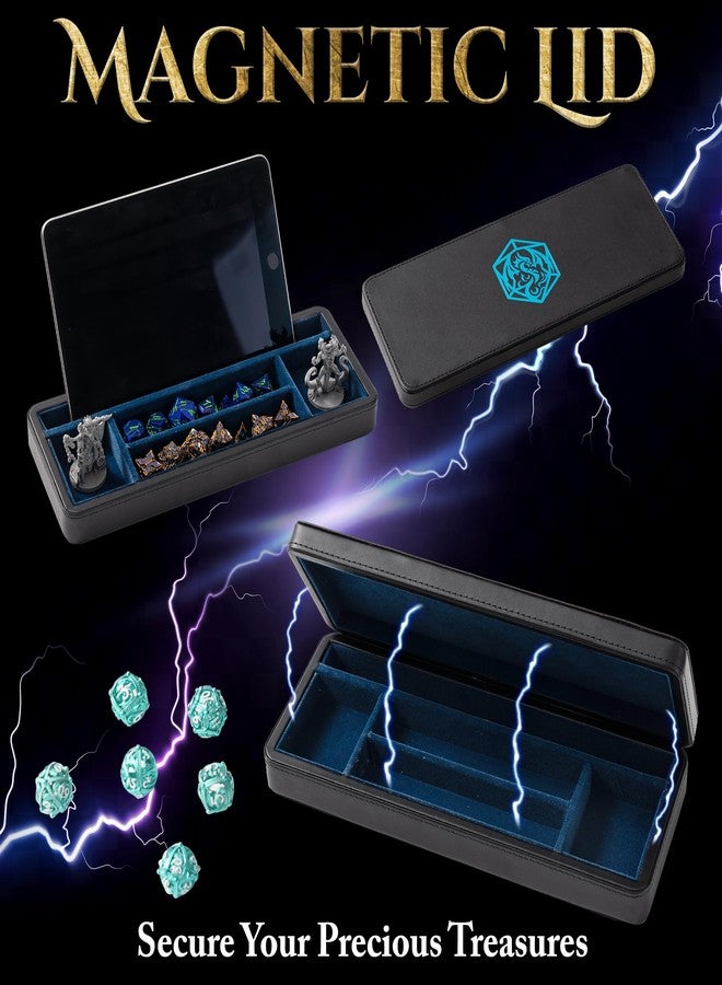 Soar Forge Sanctum Dice Box - Premium Case & Dice Tray for DND - Phone/Pen Slot, Magnetic Lid and Storage for your Sets, Mini's and More - Felt-Lined Vault Holder for D&D and RPG (Large-Size Blue) - Image 5