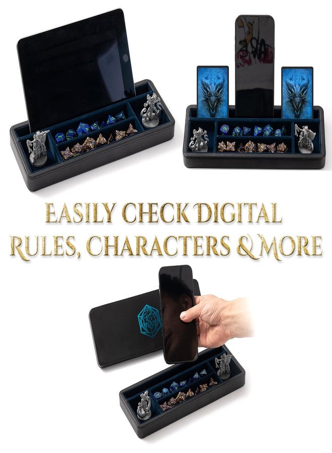 Soar Forge Sanctum Dice Box - Premium Case & Dice Tray for DND - Phone/Pen Slot, Magnetic Lid and Storage for your Sets, Mini's and More - Felt-Lined Vault Holder for D&D and RPG (Large-Size Blue) - Image 4