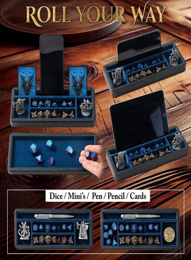 Soar Forge Sanctum Dice Box - Premium Case & Dice Tray for DND - Phone/Pen Slot, Magnetic Lid and Storage for your Sets, Mini's and More - Felt-Lined Vault Holder for D&D and RPG (Large-Size Blue) - Image 3