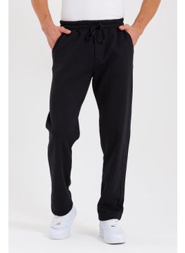 mmetalic Black Back Pocket Label Detailed Straight Leg Men's Cotton Sweatpants  - Image 1