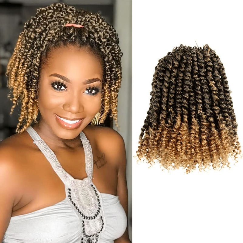 BOHOBABE The BOHOBABE Crochet Passion Twist Hair Pretwisted 10 Inch Short Prelooped Passion Twist Crochet Braiding Hair 8 Packs T27