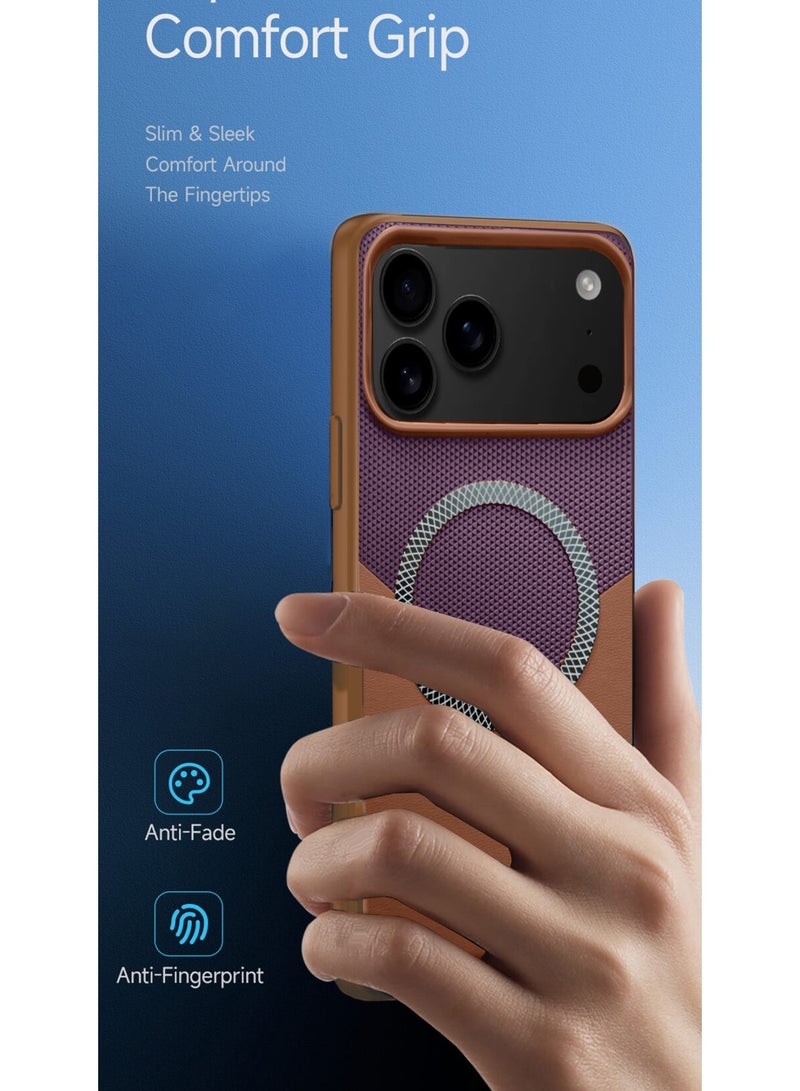 Wtech Apple iPhone 17 Pro 5G 2025 Luxury Leather Spliced with Durable Protection Magsafe Phone Case Cover (MCMPMN) - Purple/Brown - Image 2