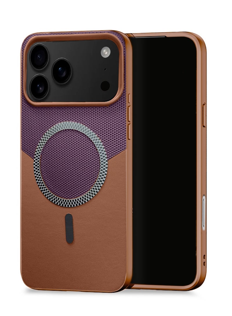 Wtech Apple iPhone 17 Pro 5G 2025 Luxury Leather Spliced with Durable Protection Magsafe Phone Case Cover (MCMPMN) - Purple/Brown - Image 1