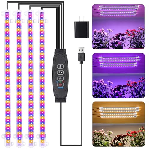 RWNTAO Four Strip Growing Lamp for Indoor Plants, Red & Blue & Yellow Full Spectrum LED Grow Light Strips with Auto ON/Off 3/9/12H Timer,10 Dimmable Levels for Green House Succulent (13 in) - Image 1
