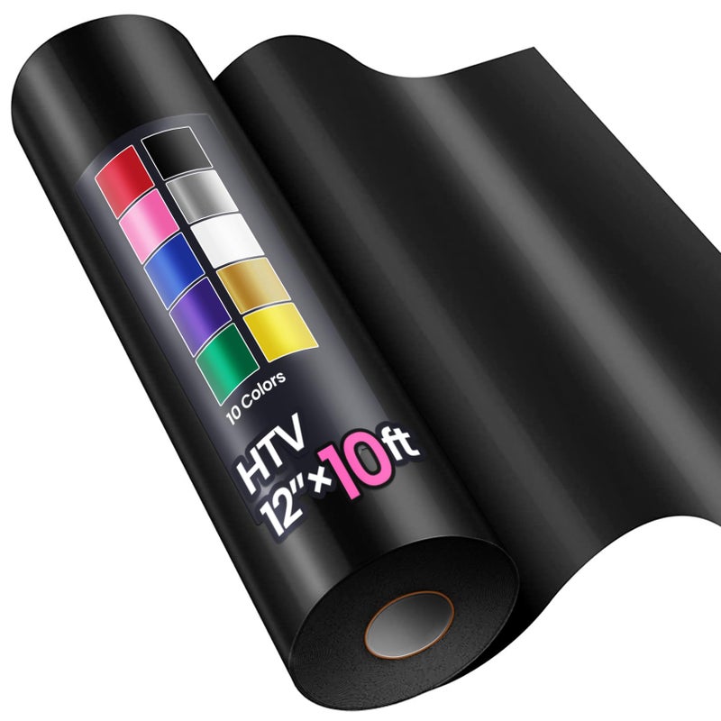 Sooez 12 x 10ft Heat Transfer Vinyl HTV Rolls Black Sooez HTV Vinyl for TShirt Iron on Vinyl Easy to Cut  Weed for DIY Heat Vinyls Design