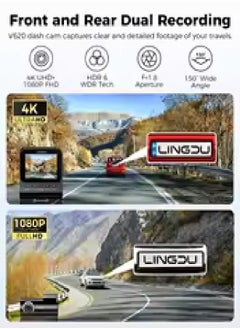 LINGDU V620 Dash Cam 4K Front and Rear 1080P,Dual Camera for Cars,2.4”Screen Dash Cam with Rear Cam Car DVR,ADAS Support,Built-in GPS,WiFi6,Bluetooth,Sets 24-hours Parking Monitor,Dash cam with Voice Control and App Control,60fps Maximum Video Transmission Frame Rate  - Image 2