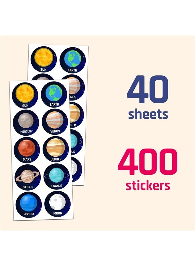 TownStix 40 Sheets - Space Planet Stickers for Kids - 400 Stickers, 1.5" - Image 2