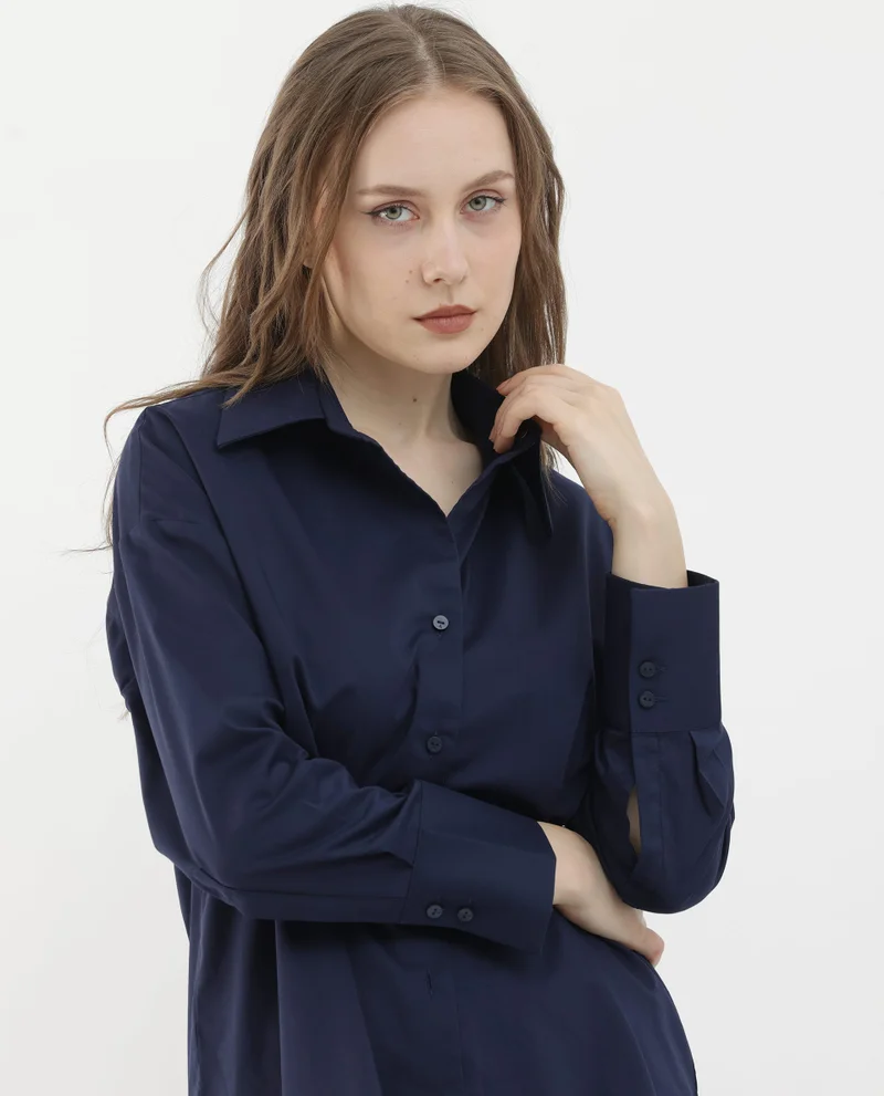 Rareism Women's Boxy Fit Collared Button-Down Shirt