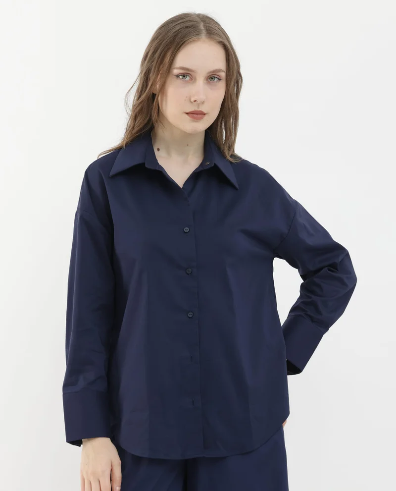 Rareism Women's Boxy Fit Collared Button-Down Shirt