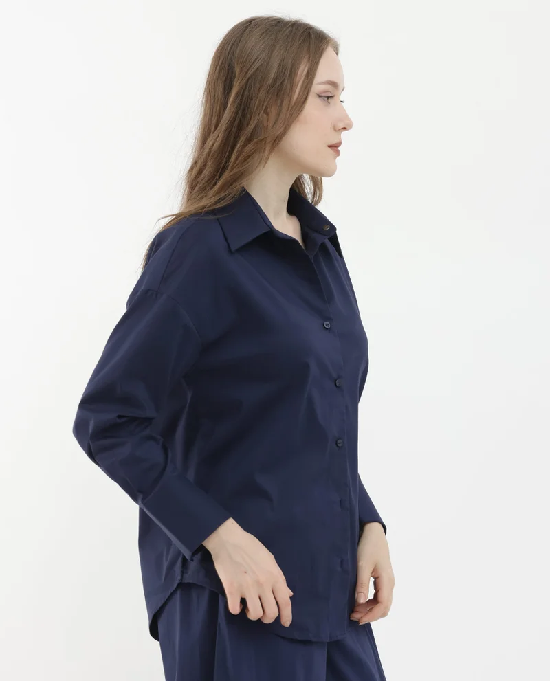 Rareism Women's Boxy Fit Collared Button-Down Shirt