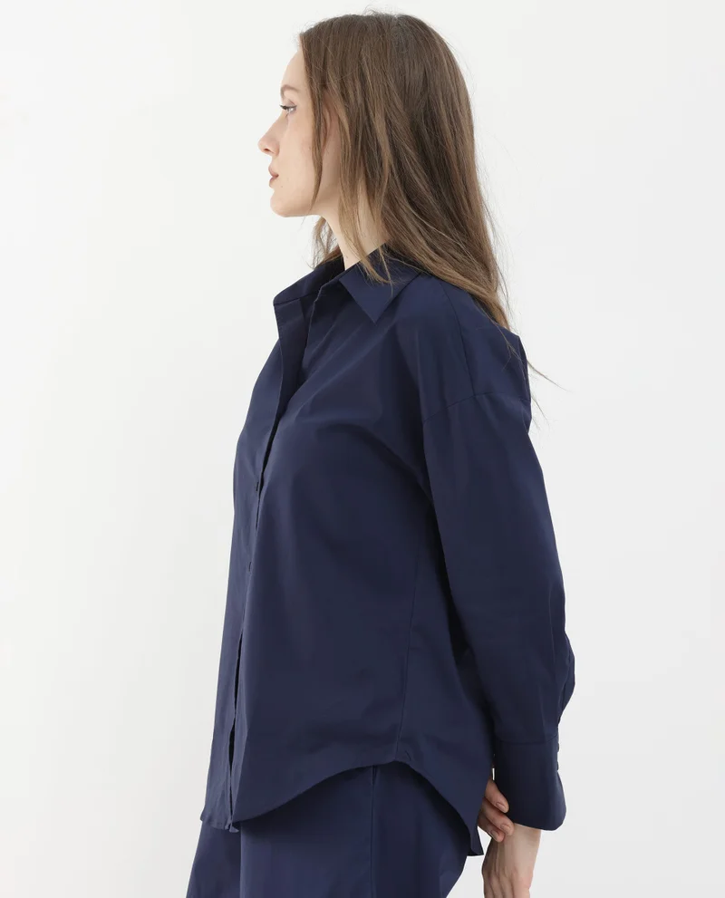 Rareism Women's Boxy Fit Collared Button-Down Shirt