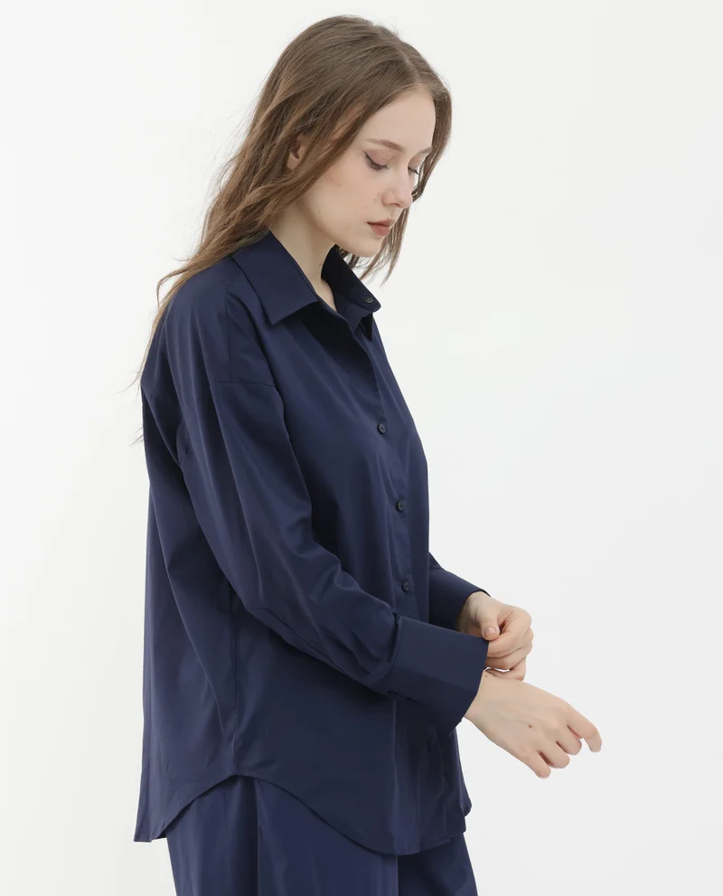 Rareism Women's Boxy Fit Collared Button-Down Shirt
