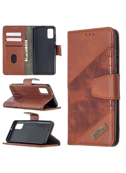 Case Cover For Samsung Galaxy A41 Matching Color Crocodile Texture Horizontal Flip PU Leather Case with Wallet & Holder & Card Slots Brown