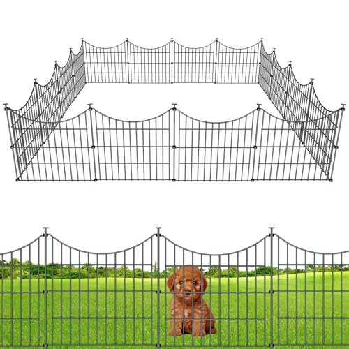 Richmen 10 Panels Garden Fence Dog Fence Outdoor for Yard 24in H x 20ft L Rustproof Metal Fencing with Ground Stakes No Dig Animal Proof Containment for PetsRabbits Durable Patio Security Panels - Image 1
