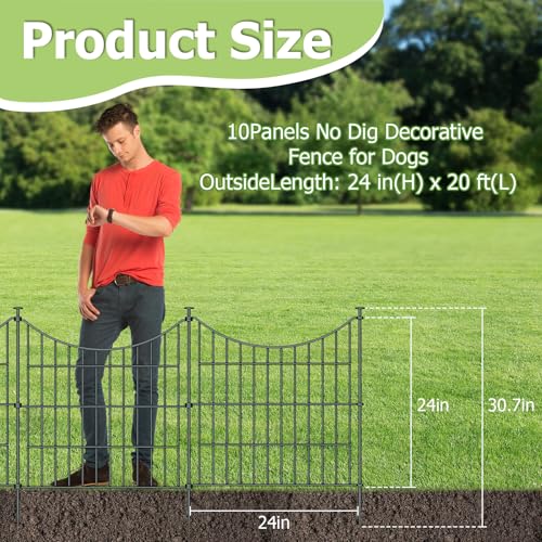 Richmen 10 Panels Garden Fence Dog Fence Outdoor for Yard 24in H x 20ft L Rustproof Metal Fencing with Ground Stakes No Dig Animal Proof Containment for PetsRabbits Durable Patio Security Panels - Image 3