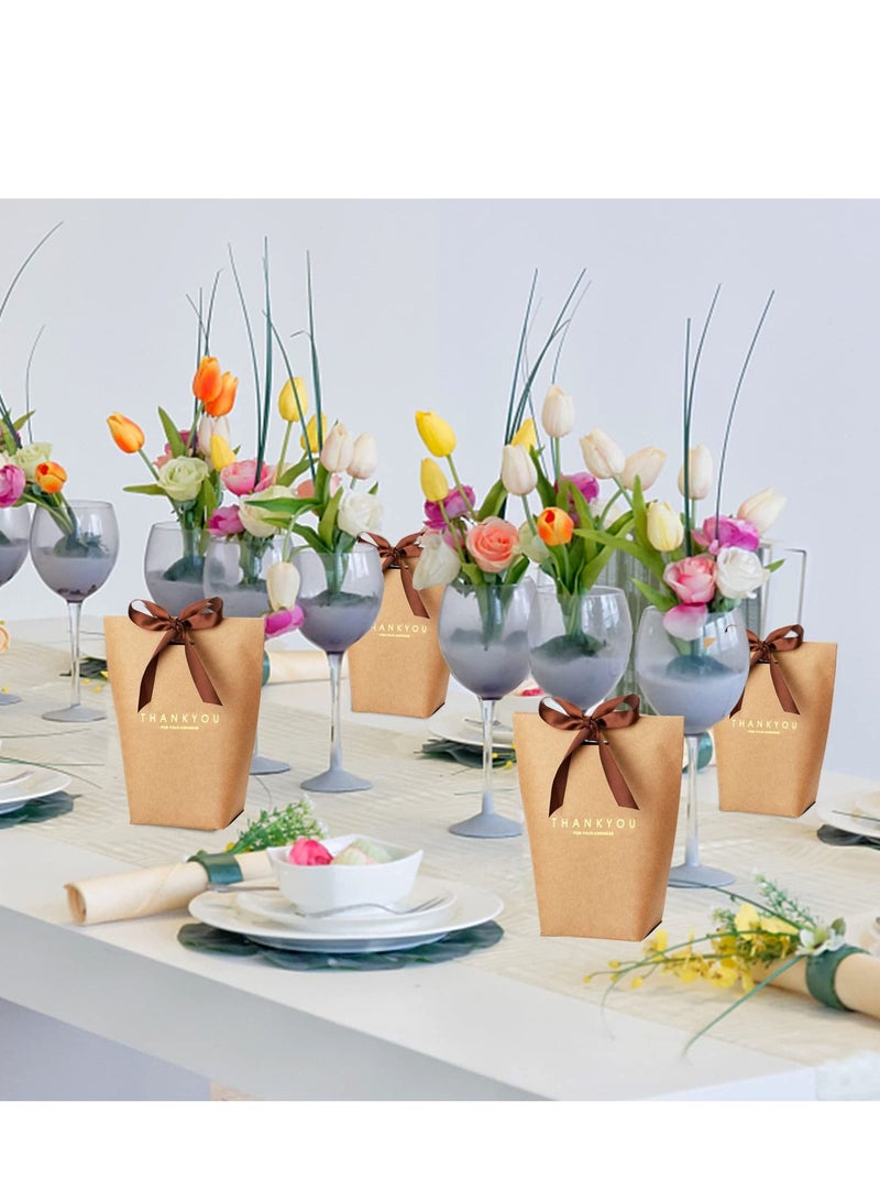 أكياس هدايا شكر مع شرائط، أكياس هدايا من ورق كرافت، أكياس حفلات، أكياس حلوى، أكياس كعك لحفلات الزفاف، ودش العروس، وحفلات عيد الميلاد 40 قطعة - Image 2