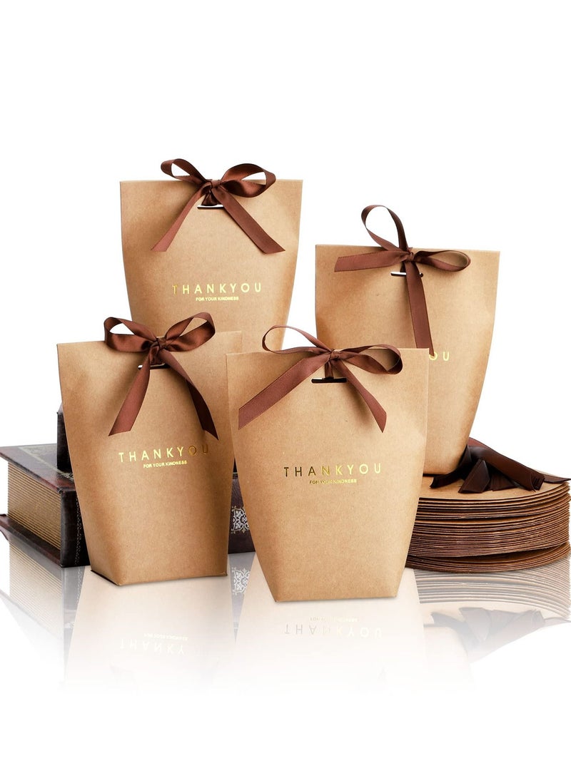 أكياس هدايا شكر مع شرائط، أكياس هدايا من ورق كرافت، أكياس حفلات، أكياس حلوى، أكياس كعك لحفلات الزفاف، ودش العروس، وحفلات عيد الميلاد 40 قطعة - Image 1