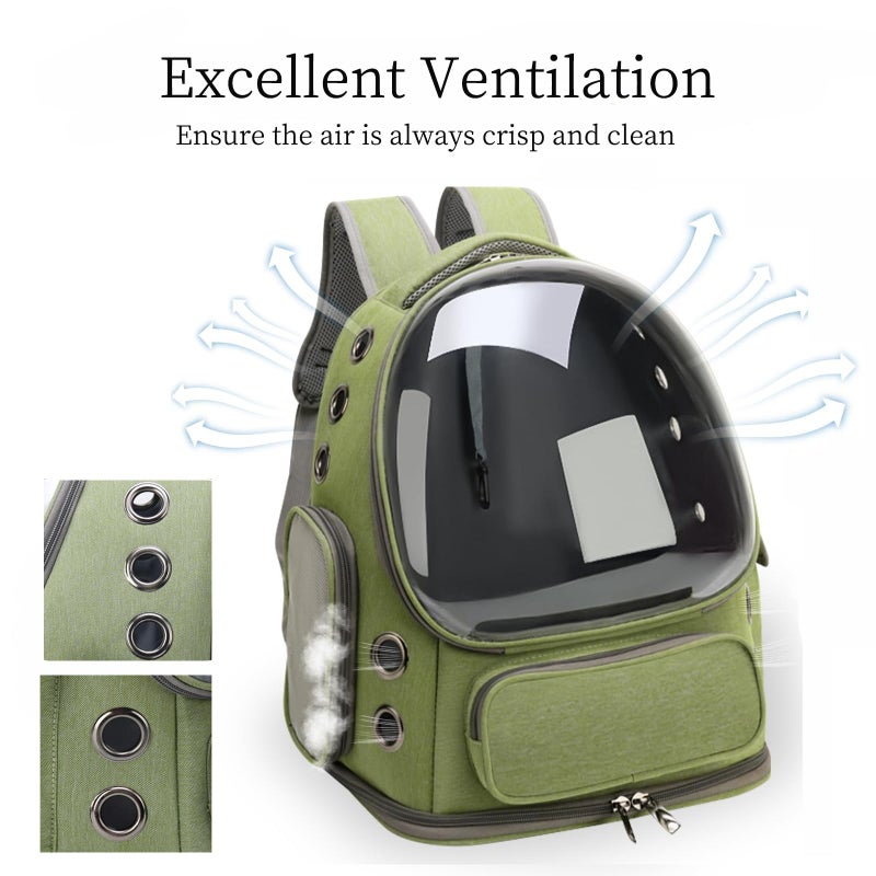 Miaoaws Cat Bubble Backpack,Breathable Cat Backpack Carrier Large Space Pet Travel Carrier for Kitty Small Dogs up to 15lbs,Transparent Cat Carrier for Hiking Camping Outdoor Travel (Green) - Image 4