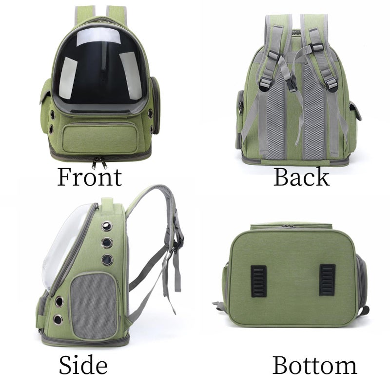 Miaoaws Cat Bubble Backpack,Breathable Cat Backpack Carrier Large Space Pet Travel Carrier for Kitty Small Dogs up to 15lbs,Transparent Cat Carrier for Hiking Camping Outdoor Travel (Green) - Image 3