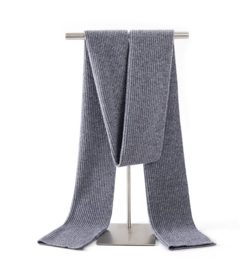 Lallier Cashmere Wool Scarf, Ultra Soft Classic Ribbed Solid Color Winter Scarf for Men and Women with Gift Box, Gray - Image 2