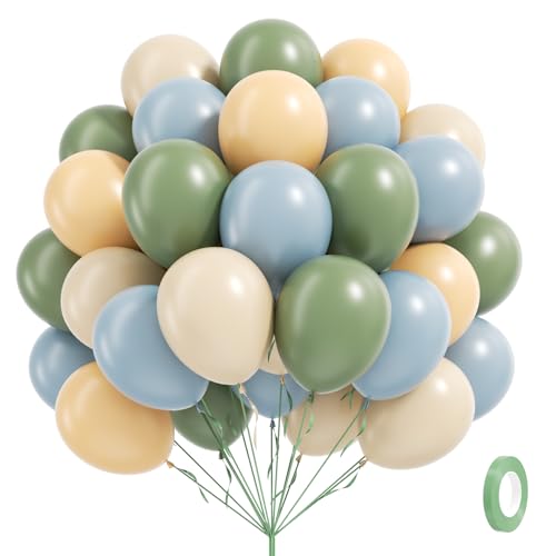 awenztech 60pcs Sage Green Dusty Blue Balloons 12inch Blue and Green Balloon with Nude Sand White Balloons for Wedding Anniversary Baby Shower Birthday Party Decorations - Image 1