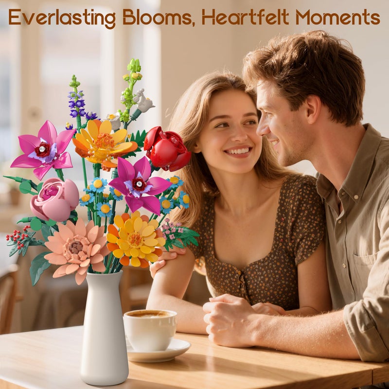 Ancesfun Flowers Bouquet Building Set, 891 PCS Artificial Wildflower Botanical Collection Kit for Women Kids Girls, Home Office Decor Gift for Mother's Day/Valentine's/Christmas - Image 4