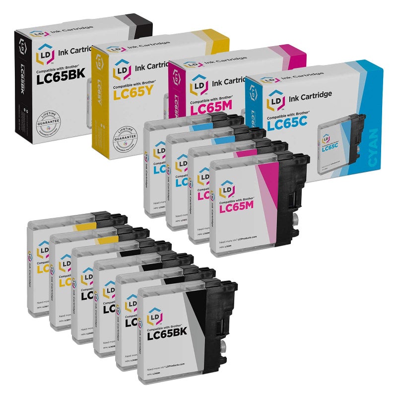 LD Compatible Ink Cartridge Replacement for Brother LC65 High Yield (4 Black, 2 Cyan, 2 Magenta, 2 Yellow, 10-Pack) Compatible with Brother MFC-5890CN MFC-5895cw MFC-6490CW MFC-6890CDW MFC-6890DW - Image 1