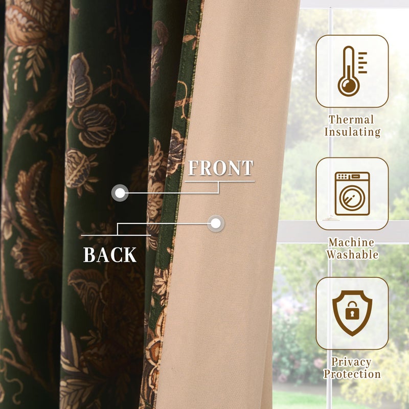 StangH Green Floral Velvet Curtains 96 Inches Long,Moody Victorian Printed Vine Drapes Light Dimming Privacy Window Treatment for Farmhouse,W52 x L96,2 Panels - Image 5