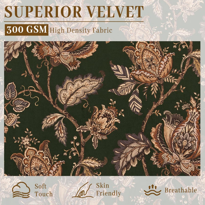 StangH Green Floral Velvet Curtains 96 Inches Long,Moody Victorian Printed Vine Drapes Light Dimming Privacy Window Treatment for Farmhouse,W52 x L96,2 Panels - Image 2