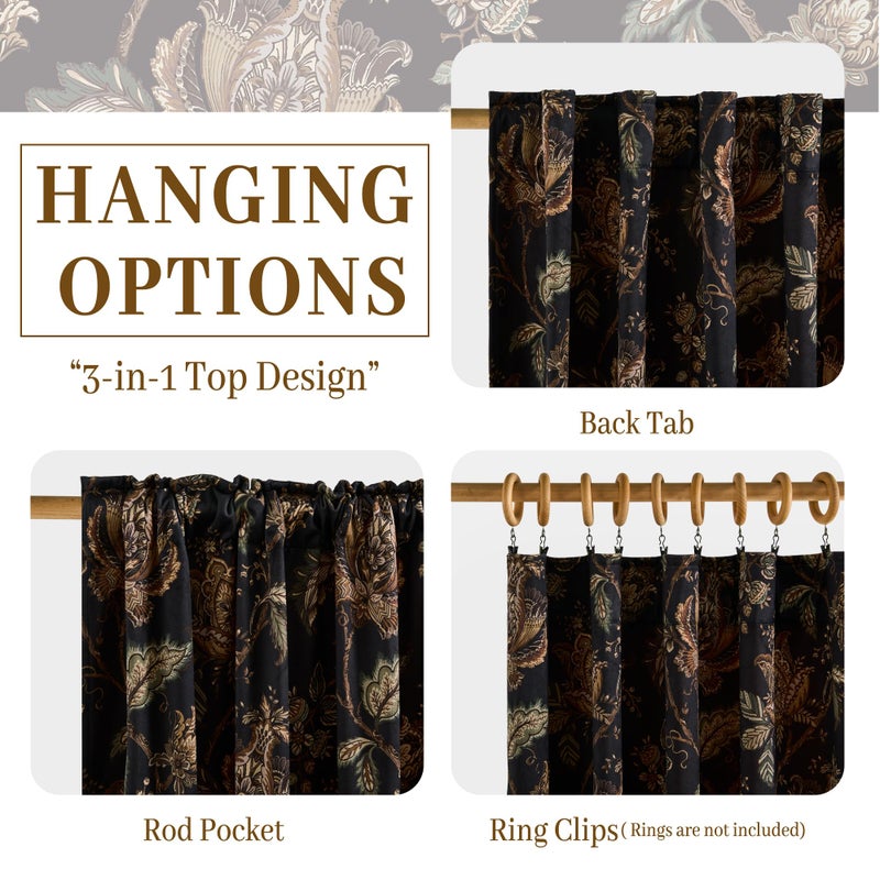 StangH Green Floral Velvet Curtains 96 Inches Long,Moody Victorian Printed Vine Drapes Light Dimming Privacy Window Treatment for Farmhouse,W52 x L96,2 Panels - Image 4