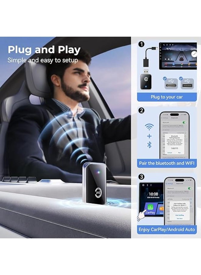 Wireless CarPlay Adapter for iPhone & Android – Convert Wired to Wireless, 5.2GHz Bluetooth, Apple CarPlay, Auto for iPhone iOS 10+/Android 11+, OTA Support – Original High Quality - Image 2