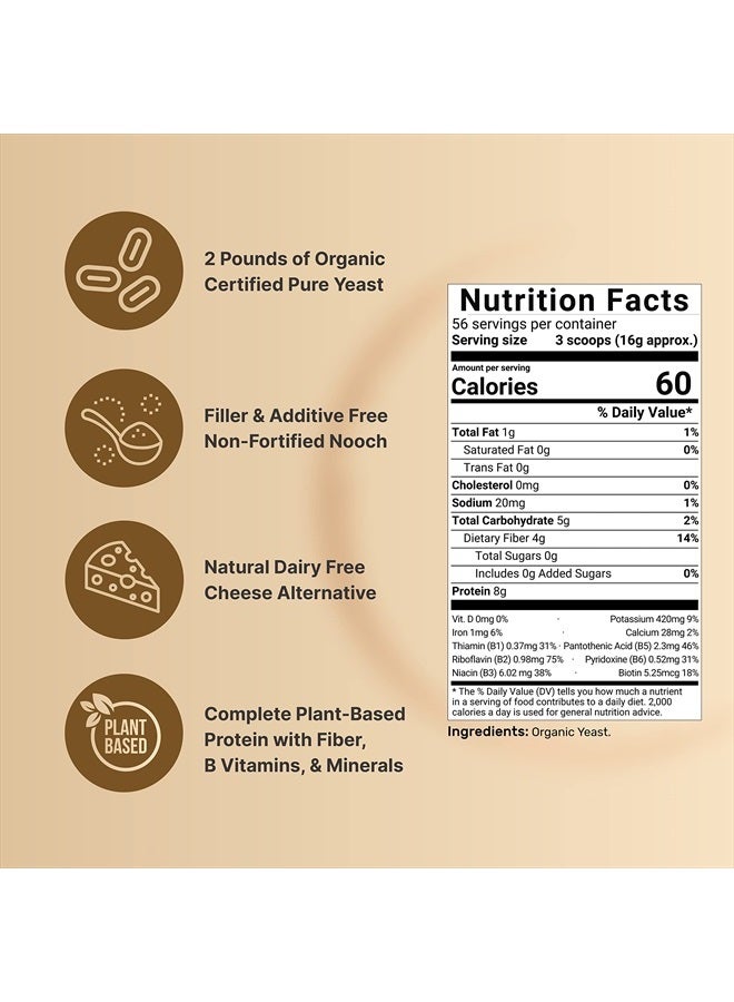 NatureBell رقائق الخميرة الغذائية العضوية غير المدعمة، 2 رطل (32 أونصة) | بديل جبن نباتي متعدد الاستخدامات، توابل جبنية طبيعية خالية من الألبان – مصدر غني بالبروتين وفيتامينات ب المركبة – كيتو، غير معدلة وراثيًا - Image 2