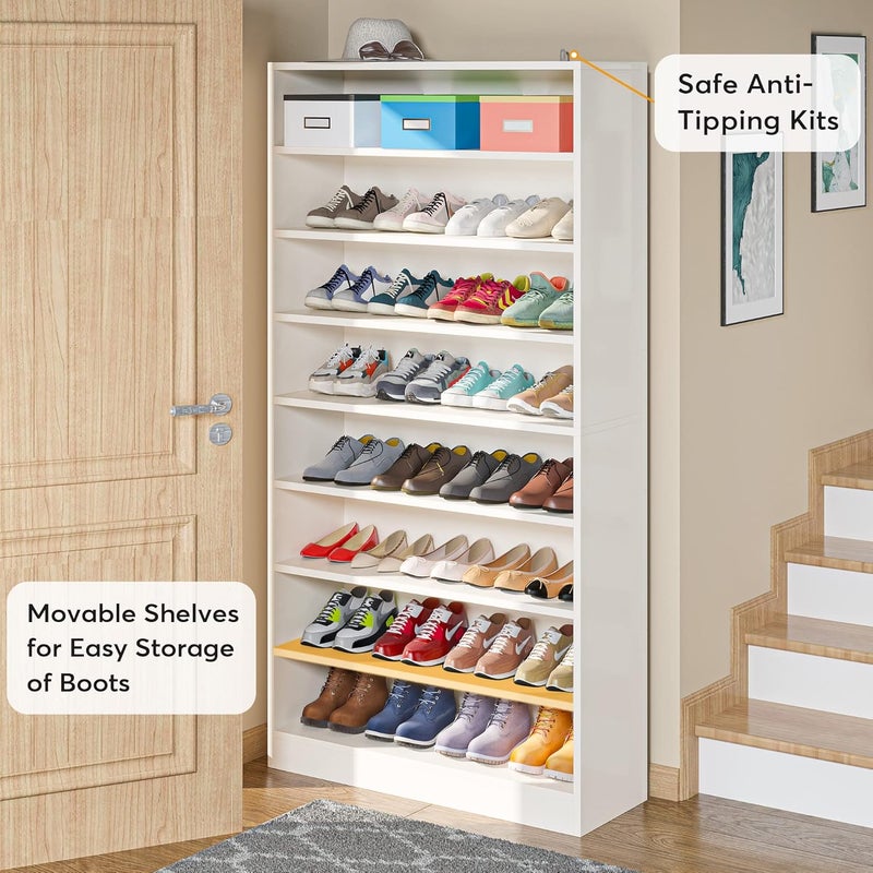 Tribesigns Shoe Cabinet, 9 Tiers 40-45 Pairs Heavy Duty Wood Freestanding Shoe Storage Cabinet, 180cm Tall Shoe Cabinet with Open Storage for Entryway, White - Image 4
