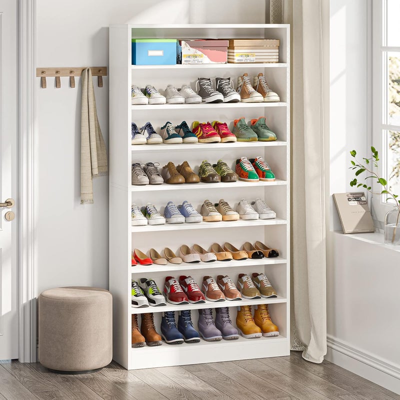 Tribesigns Shoe Cabinet, 9 Tiers 40-45 Pairs Heavy Duty Wood Freestanding Shoe Storage Cabinet, 180cm Tall Shoe Cabinet with Open Storage for Entryway, White - Image 1