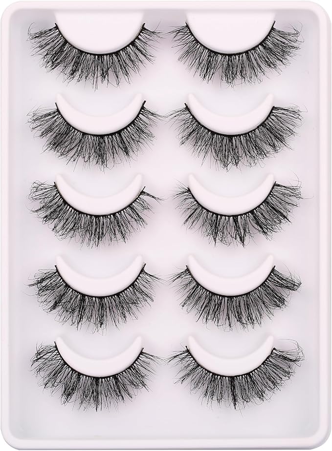 False Eyelashes Faux Mink Lashes Wispy 14mm Strip Natural Look Lashes Fake Eyelashes Fluffy Curly Soft Cat Eye Lashes Pack 5 Pairs by Himirell
