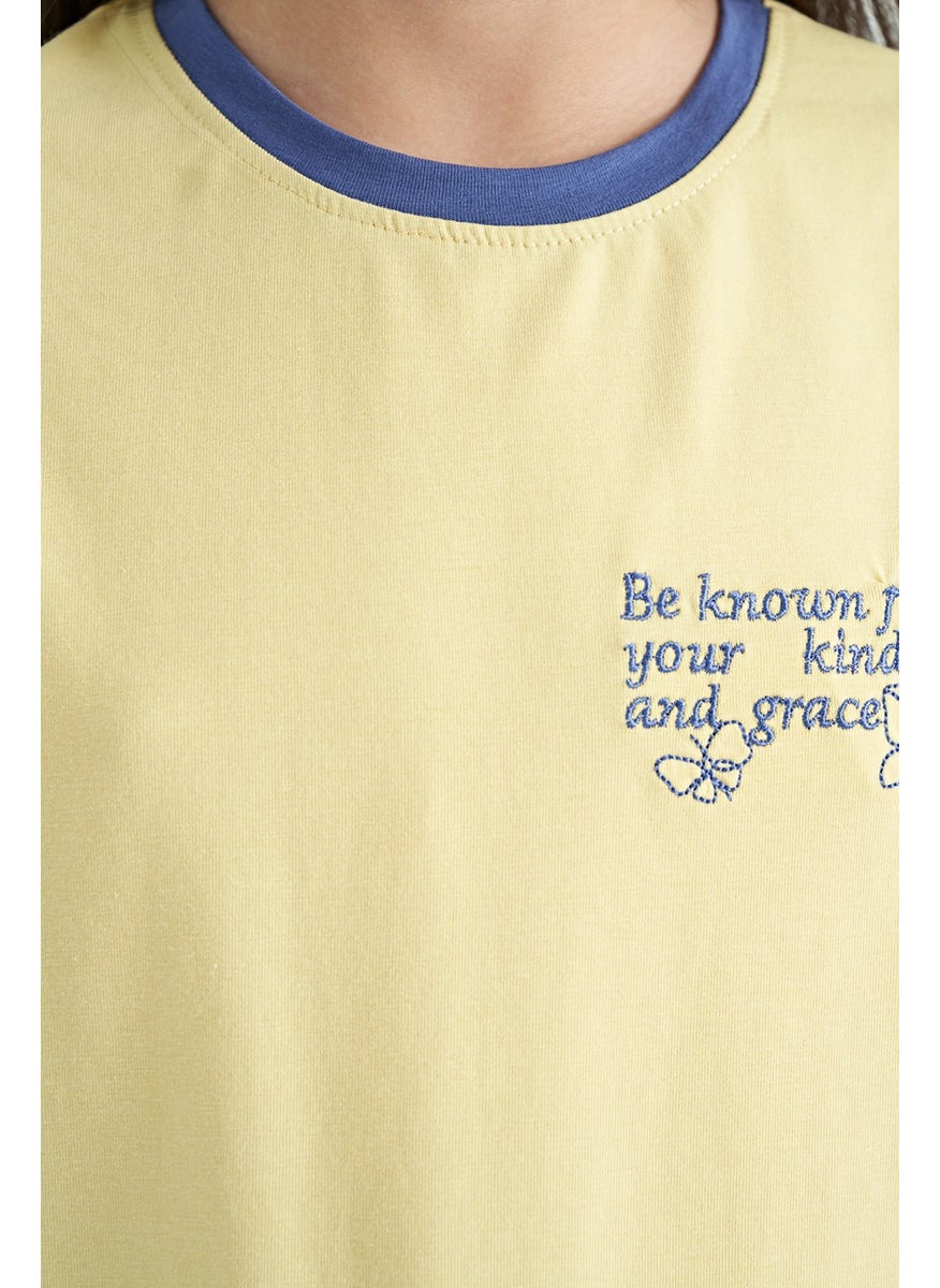 Tommy Life - Yellow Minimal Text Printed O Neck Casual Short Sleeve Girls T-Shirt - 75110 - Image 1