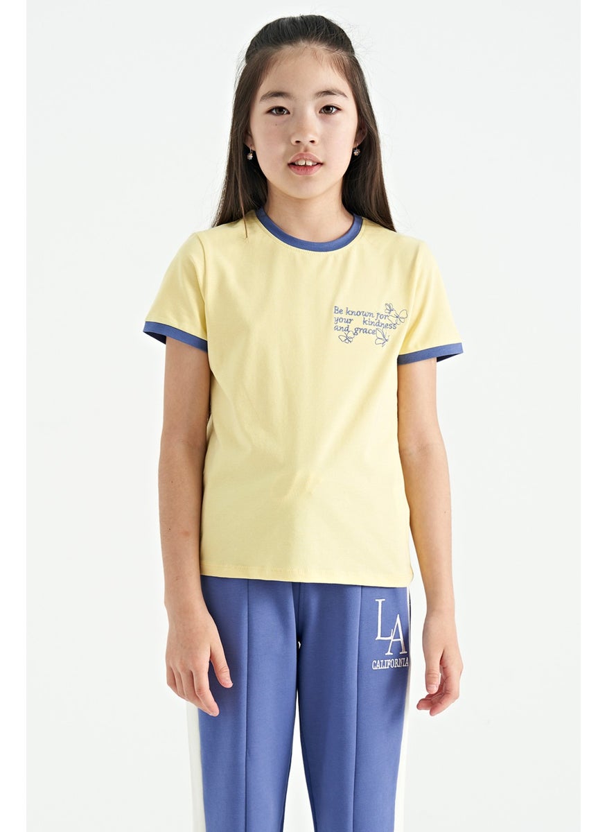 Tommy Life - Yellow Minimal Text Printed O Neck Casual Short Sleeve Girls T-Shirt - 75110 - Image 1