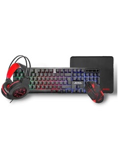 لوحة مفاتيح ألعاب 4 في 1 مع ماوس لوحة لمس وسماعة رأس ألعاب سلكية بإضاءة خلفية LED RGB للاعبي الكمبيوتر الشخصي وXbox وPS4