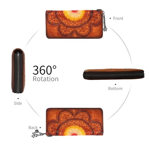 SHARPAD Wallet Genuine Leather for Women - with RFID Blocking Card checkbook ID Slot Large Capacity Vintage style (sunflower brown) - Image 5