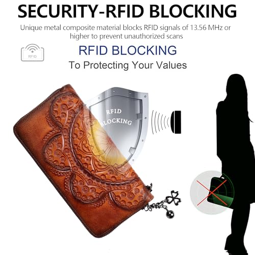 SHARPAD Wallet Genuine Leather for Women - with RFID Blocking Card checkbook ID Slot Large Capacity Vintage style (sunflower brown) - Image 2