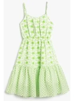 كوتون Dress Floral Thin Straps Lined Ruffles Gathered Waist